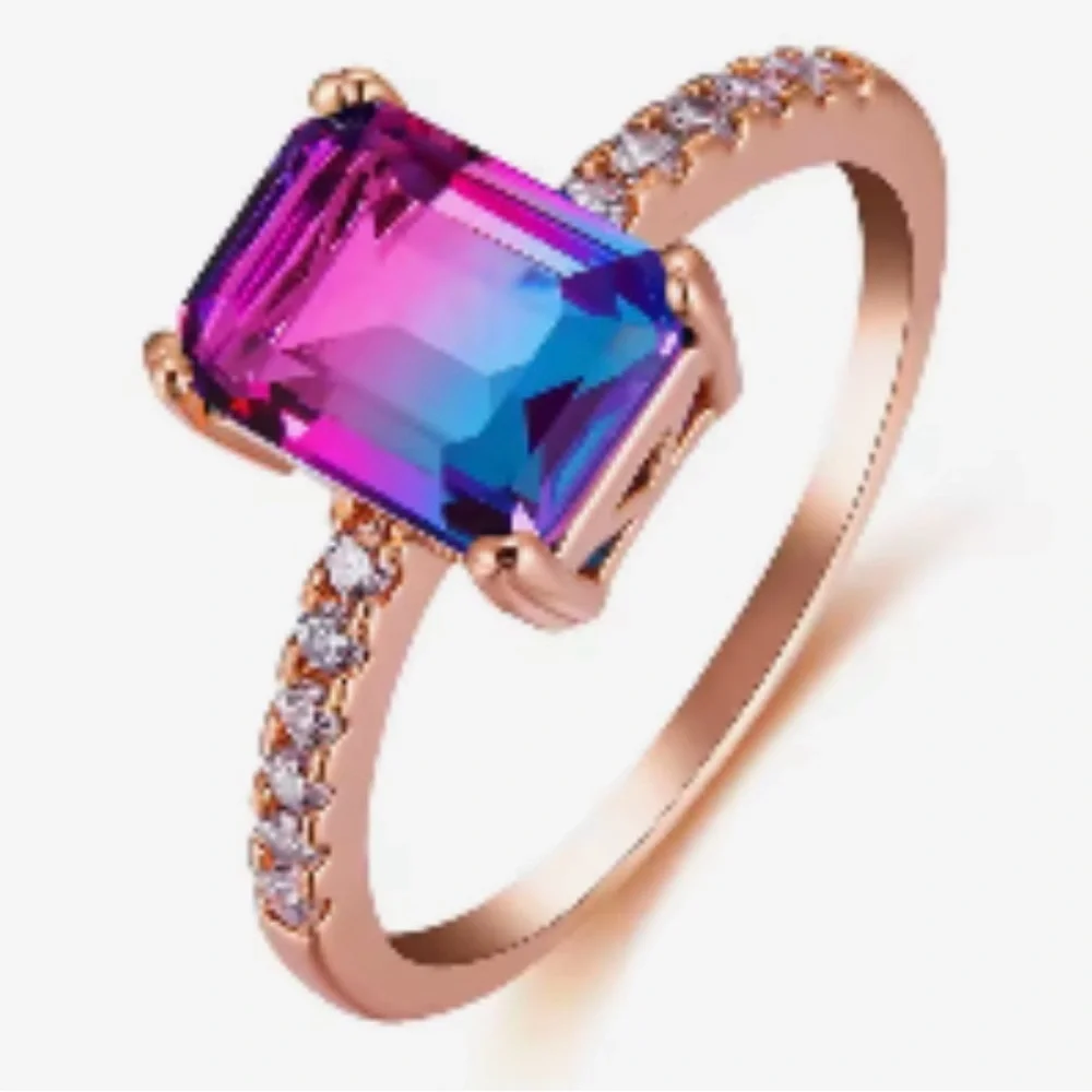 Elegant Multicolor Rose Gold Tourmaline Gemstone Ring size 10